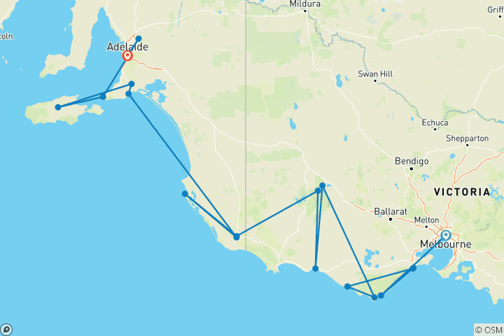 Map of Great Ocean Road & Barossa Valley