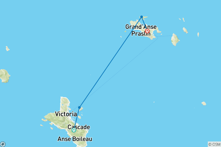 Kaart van Zeilcruise M.Y. Pegasos (van Mahe/naar Praslin)