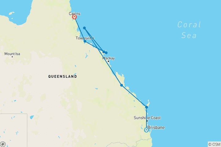 Map of East coast & dream islands (from Brisbane to Cairns)