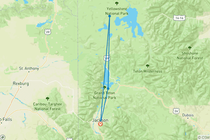 Map of Yellowstone and Grand Tetons Adventure