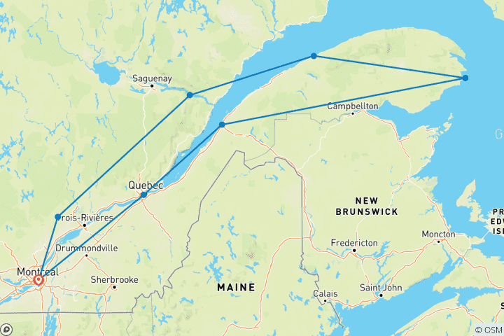 Carte du circuit Bienvenue au Québec