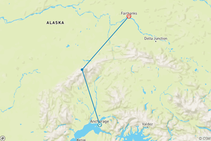 Map of Denali Discovery train journey