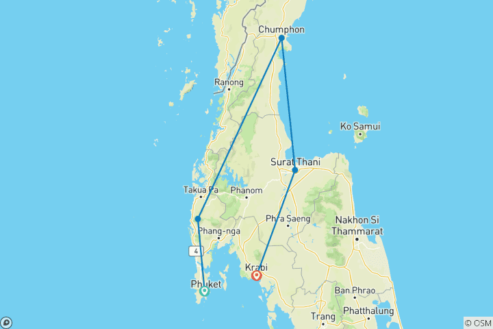 Kaart van Sudthailand op 4 wielen