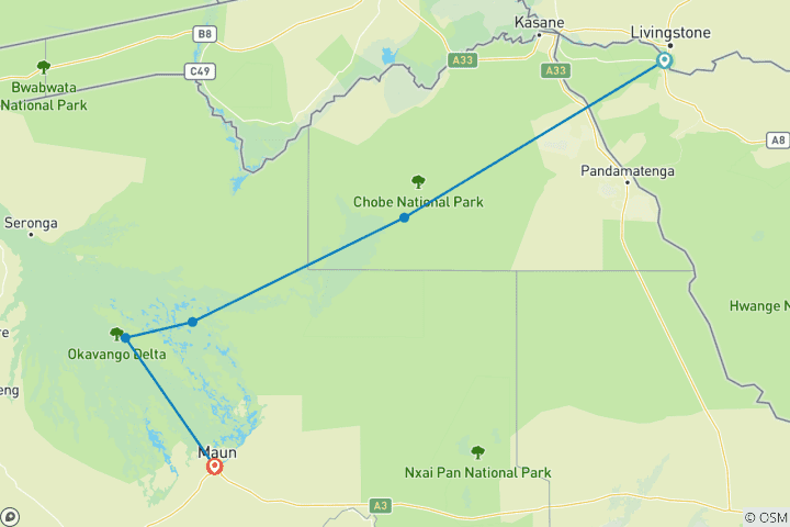 Karte von Botswana - Im Herzen Afrikas ab Zimbabwe