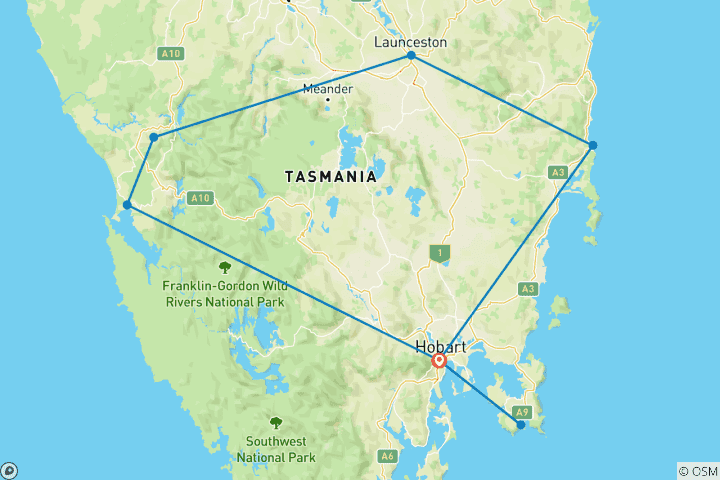 Karte von Tasmanien aktiv erleben