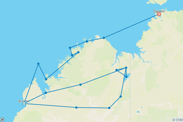 Mapa de Esencia de la región de Kimberley con expedición por la costa de Kimberley Broome → Darwin (2025) (including Arroyo Halls)