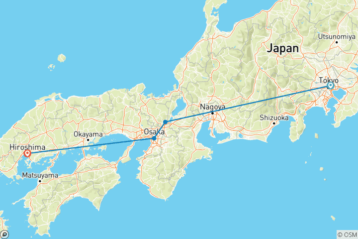 Mapa de Los Cuatro Grandes de Japón 11 días