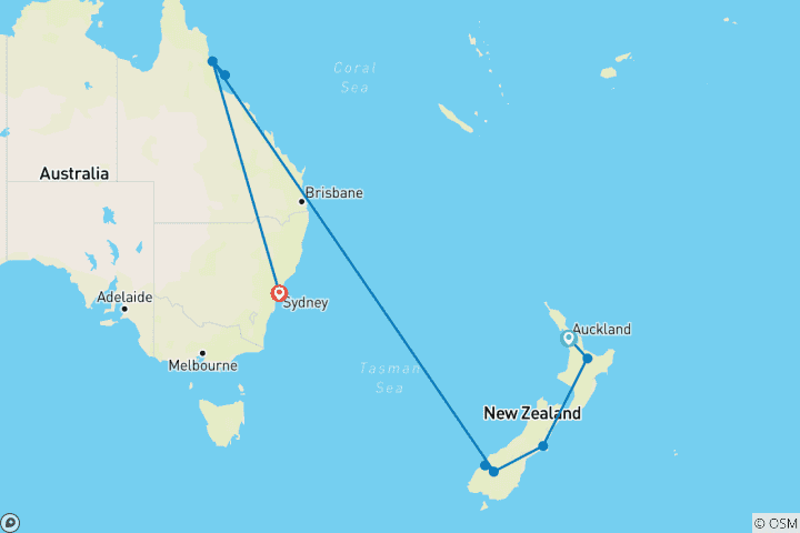 Karte von Wunder des Südpazifiks mit Neuseelands Nordinsel (Auckland bis Sydney)