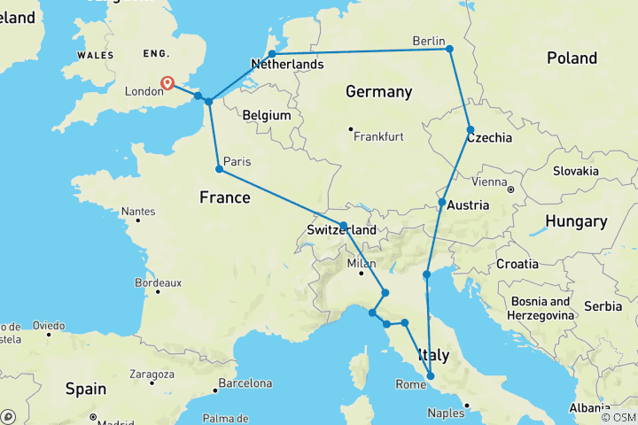 Carte du circuit European Encounter (Start London, Age 27-35)