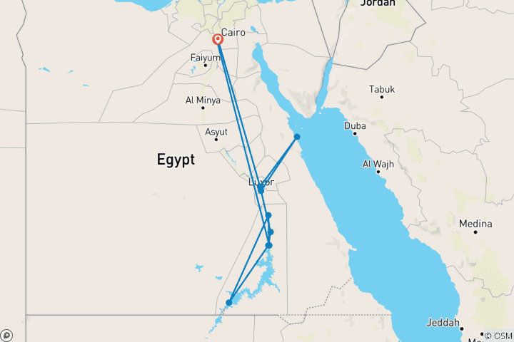 Carte du circuit L'Égypte et le Nil (27-35 ans, 8 jours)