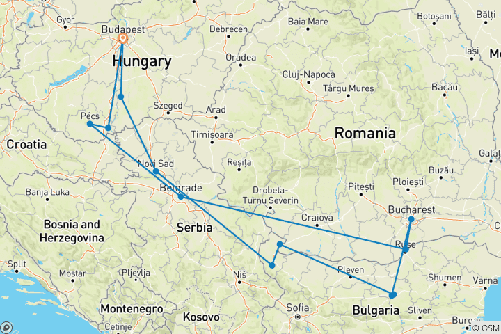 Carte du circuit Best of the Balkans Budapest Retour (2025)