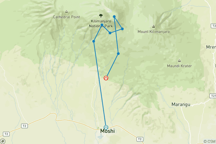 Map of Climb Mt.Kilimanjaro via Umbwe Route
