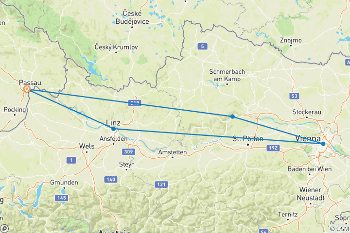 Map of Danube Mini Cruise 2025 (20 destinations)