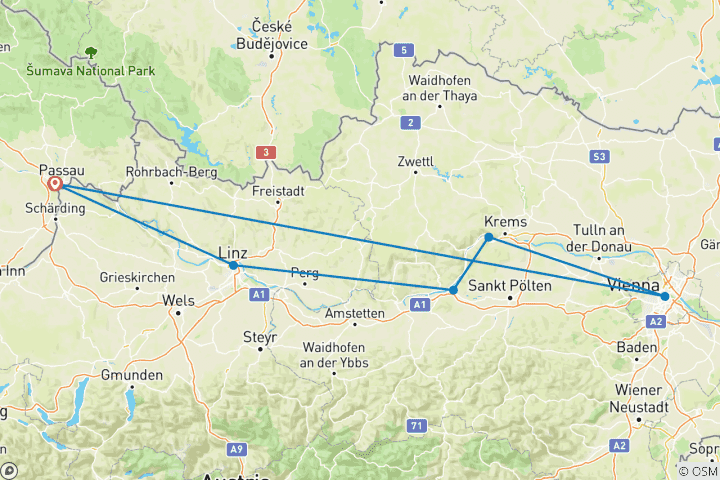 Karte von Donau Kurz-Kreuzfahrt 2026