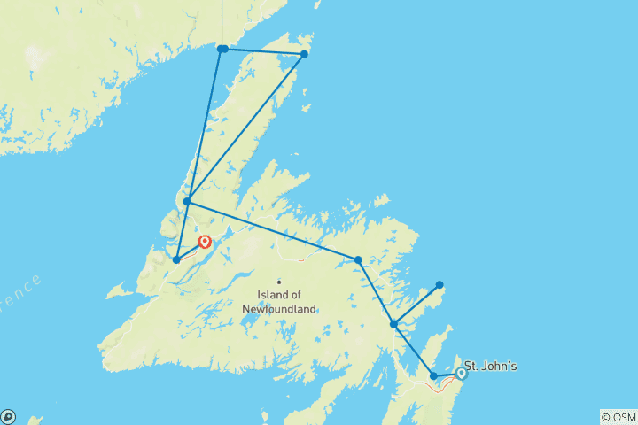 Carte du circuit Merveilles scéniques de Terre-Neuve et du Labrador (12 jours)