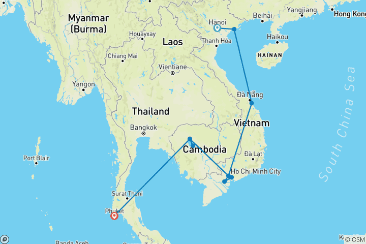 Karte von Entdeckungsreise Vietnam, Kambodscha & Thailand in 16 Tage