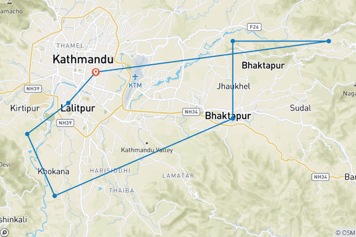 Map of Golden triangle (Kathmandu, Bhaktapur and Patan) Cities Tour