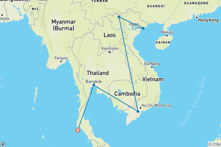 Map of Vietnam & Thailand: 14-Day Deluxe Adventure Tour