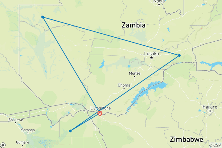 Map of A Journey of Wonder Victoria Falls Adventure 6Days/5Nights (Comfort Plus)