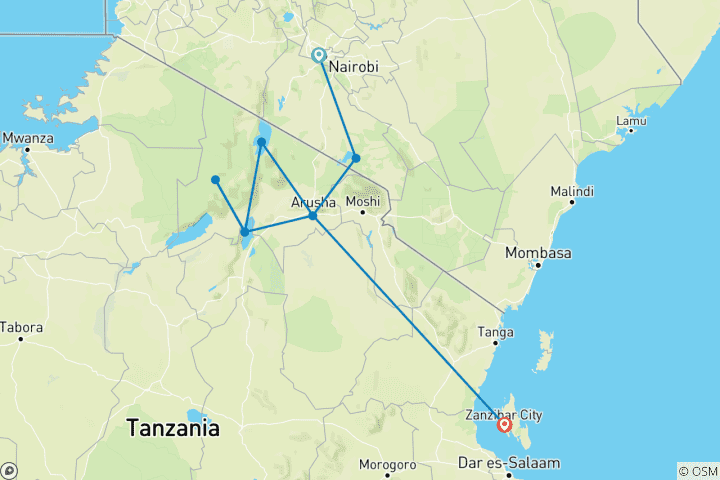 Map of Kenya & Tanzania: wildlife glamping meets island paradise