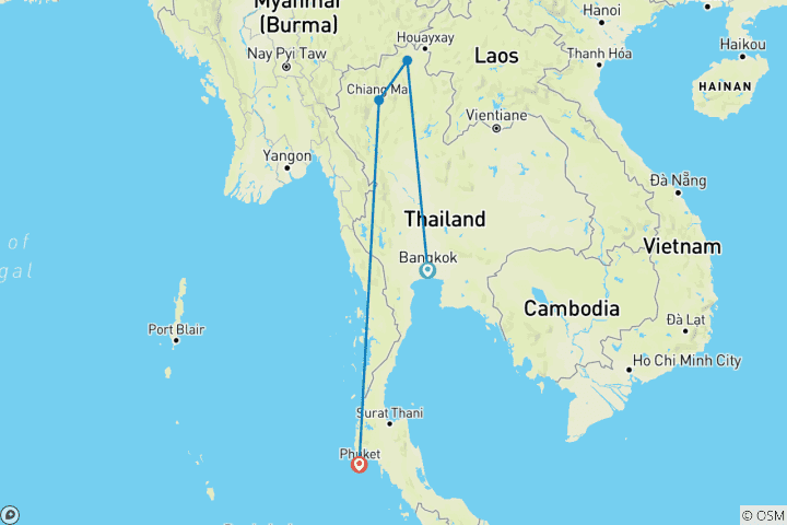 Carte du circuit Trésors de Thaïlande : Circuit de 11 jours - Circuit privé