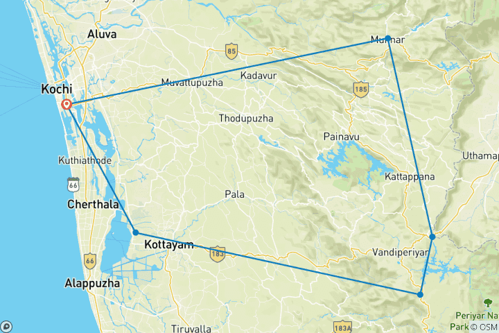 Kaart van De moesson magie van Kerala met 4 sterren hotels