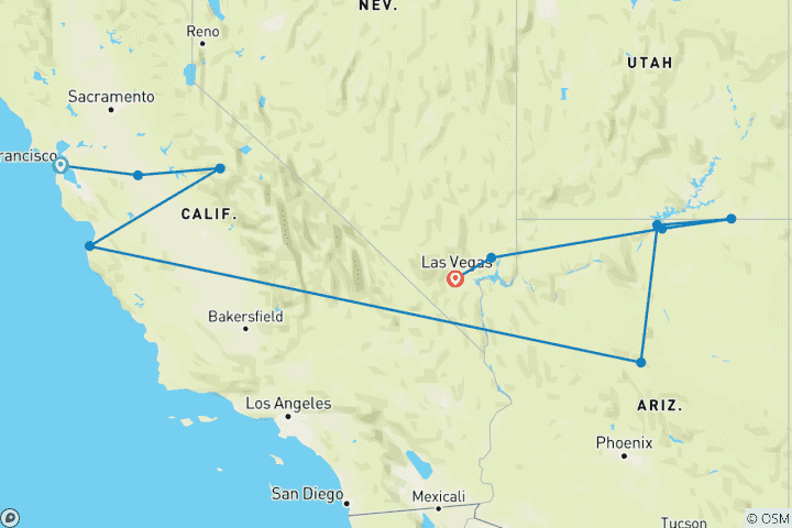 Carte du circuit Le meilleur de l'ouest des États-Unis au départ de San Francisco - 7 jours