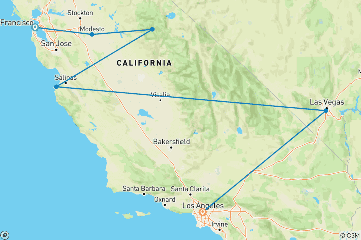 Map of Cali Coast & Yosemite From San Fran - 4 days