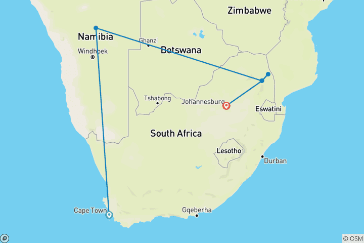 Carte du circuit La liste des choses à faire en Afrique du Sud : City Vibes & Glamping Nights