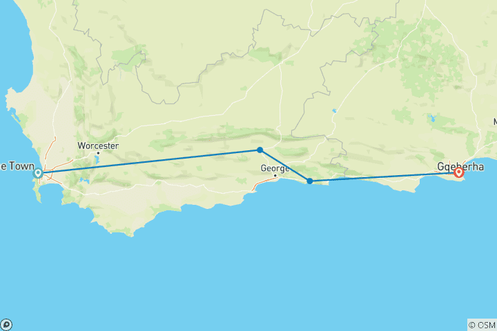 Map of Garden Route & Safari Self Drive - 10 days