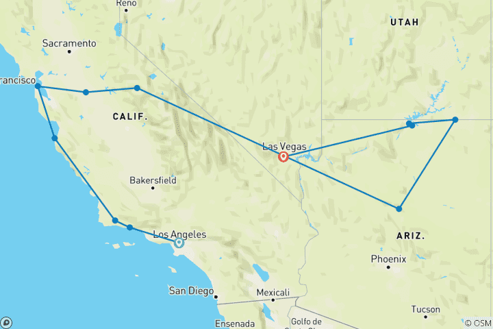 Carte du circuit Le meilleur de l'Ouest américain - 8 jours