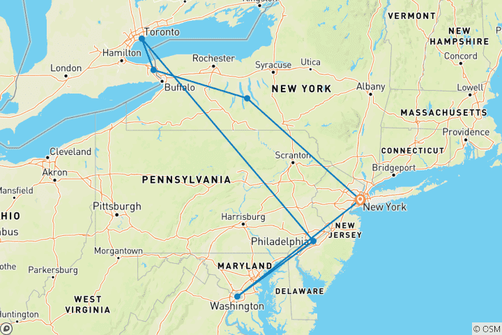 Map of Highlights of the Northeast US - 5 days