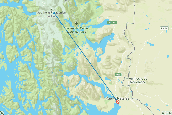 Mapa de Nuevo - Lo más destacado de la Patagonia - Ve todo lo más destacado del Trekking "W" con sólo mochilas de un día