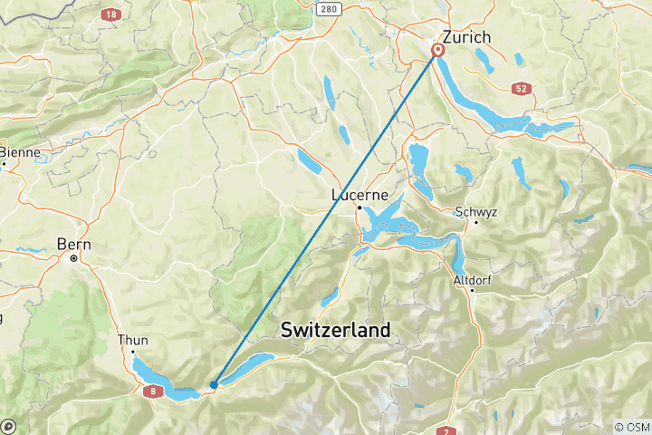 Map of Switzerland in 5 days (Stay in Zurich and Interlaken)