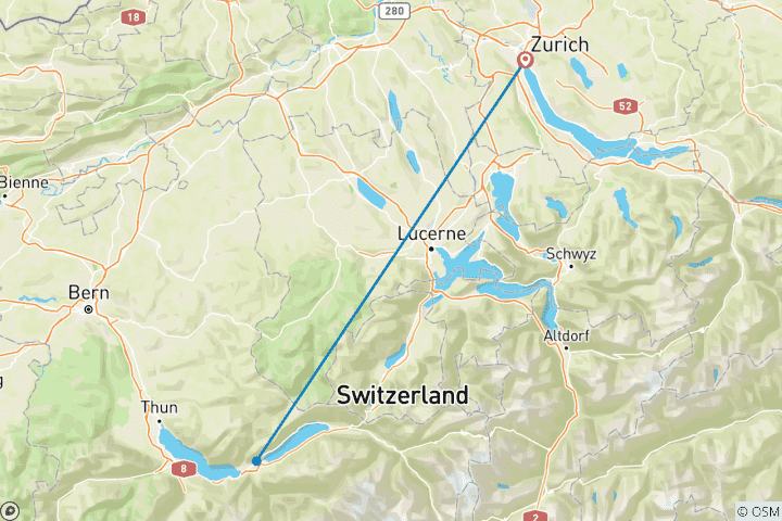 Map of 6 Days Trip to Switzerland (Stay in Zurich and Interlaken)