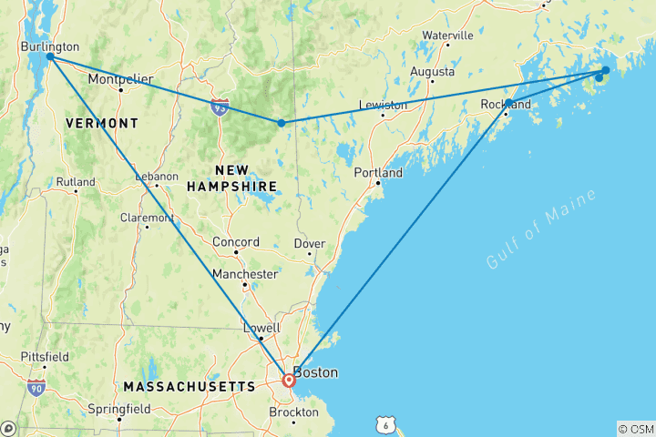 Map of Autumn Colours (9 Days, Boston Airport And Post Trip Hotel Transfer) (including Rockport)