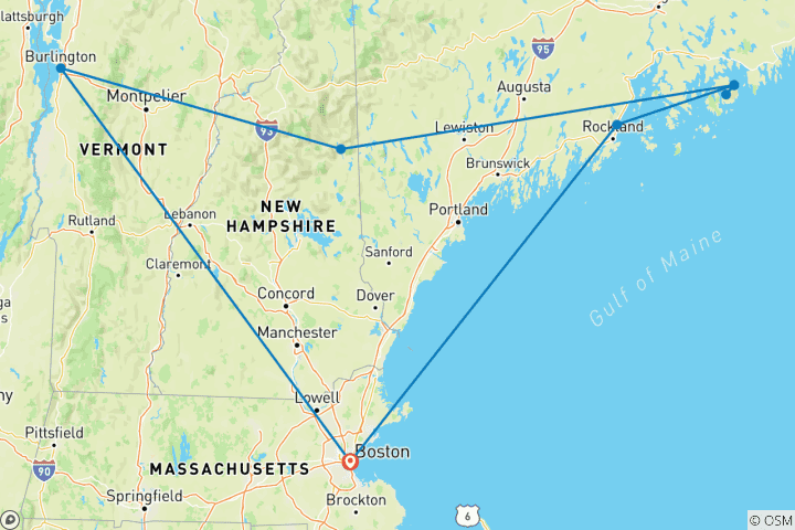 Map of Autumn Colours (9 Days, Boston Airport And Post Trip Hotel Transfer) (including Rockport)