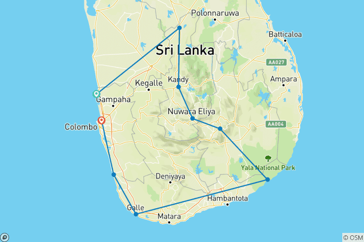 Mapa de Sri Lanka 7 días
