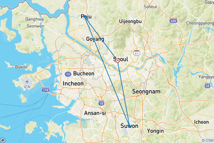 Map of SOUTH KOREA 5 DAYS