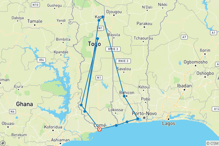 Carte du circuit Découverte du vaudou au Bénin et au Togo (Nouveau)