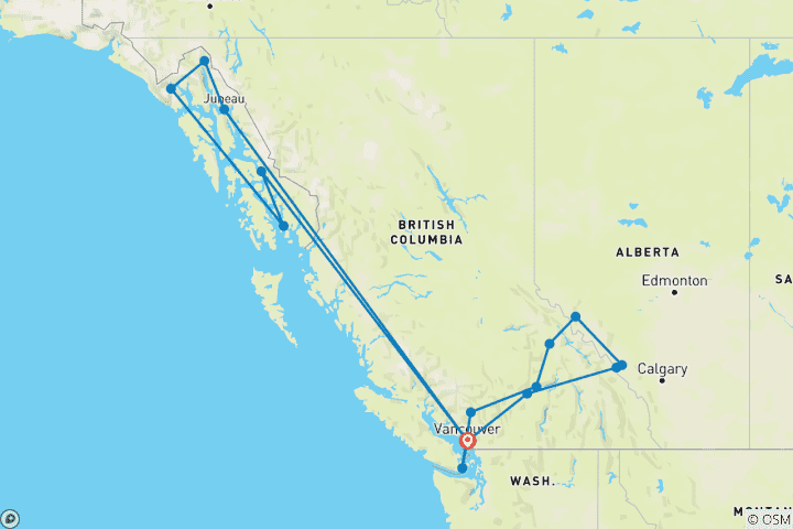 Mapa de Encantadoras Rocosas y Alaska - Crucero Vancouver Ida y Vuelta (2025)