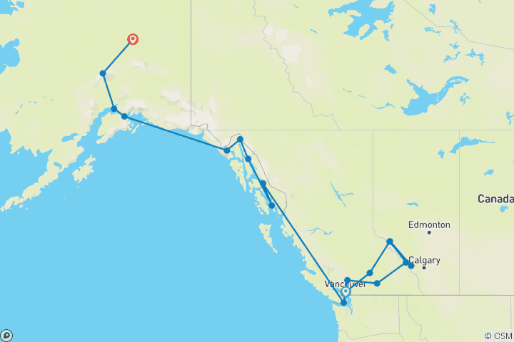 Map of Rockies and Alaskan Adventure Vancouver to Fairbanks (2025)