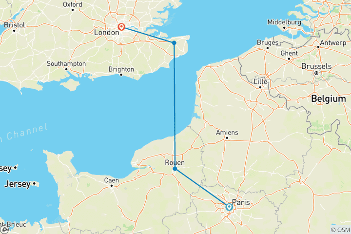 Carte du circuit Prime Paris à Londres 6 jours