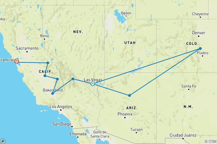 Mapa de Prime de Las Vegas a San Francisco 8 días