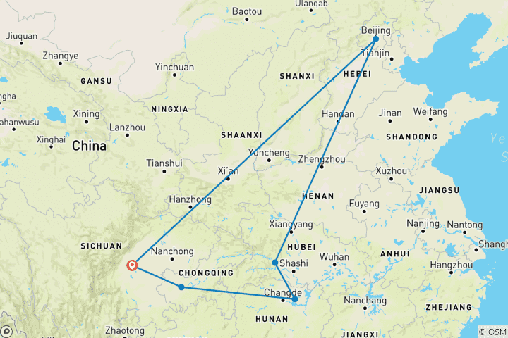 Carte du circuit Circuit d'exploration culturelle et naturelle de 11 jours en Chine