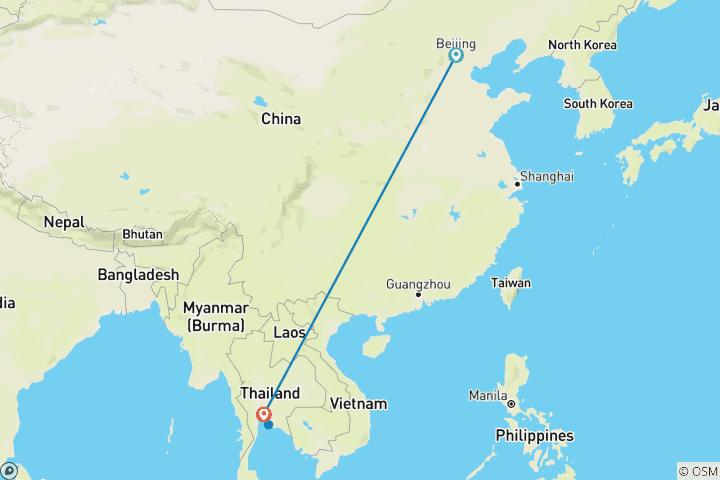 Map of 9-Day Beijing, Bangkok and Pattaya