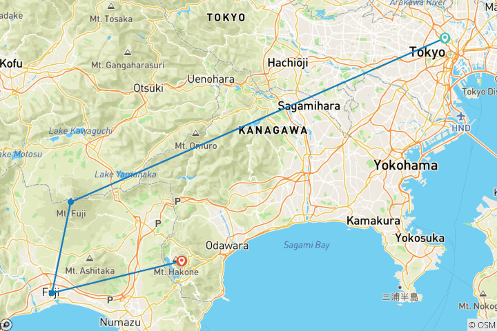 Carte du circuit LE MEILLEUR DE TOKYO AVANT OU APRÈS LA CROISIÈRE AVEC L'EXCURSION D'UNE JOURNÉE AU MONT FUJI