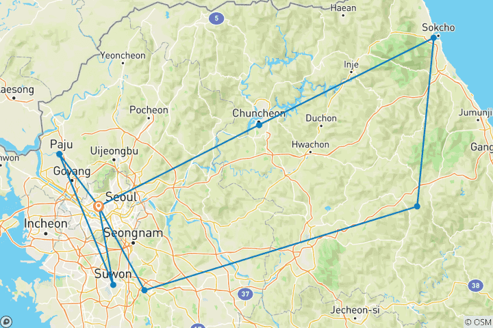 Map of SOUTH KOREA 10 DAYS