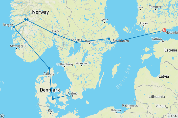 Map of Copenhagen to Helsinki Christmas & New Year