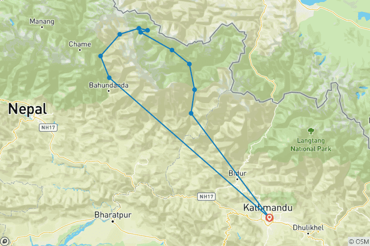 Map of Manaslu Circuit Trek